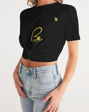 Load image into Gallery viewer, ZUMK Plain Black Women's Twist-Front Cropped Tee