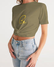 Load image into Gallery viewer, Zumk Women's Olive Twist-Front Cropped Tee