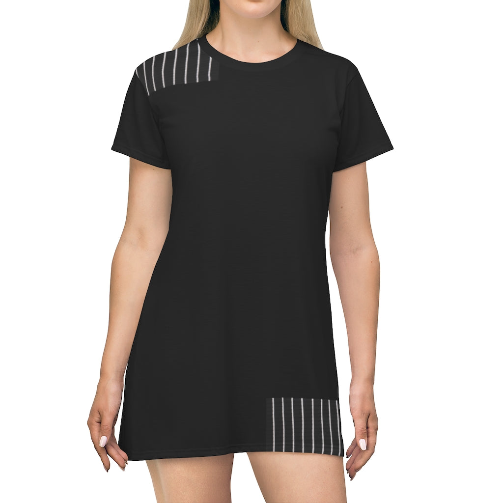 Women Zumk Black Stripe Design T-Shirt Dress