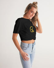 Load image into Gallery viewer, ZUMK Plain Black Women&#39;s Twist-Front Cropped Tee
