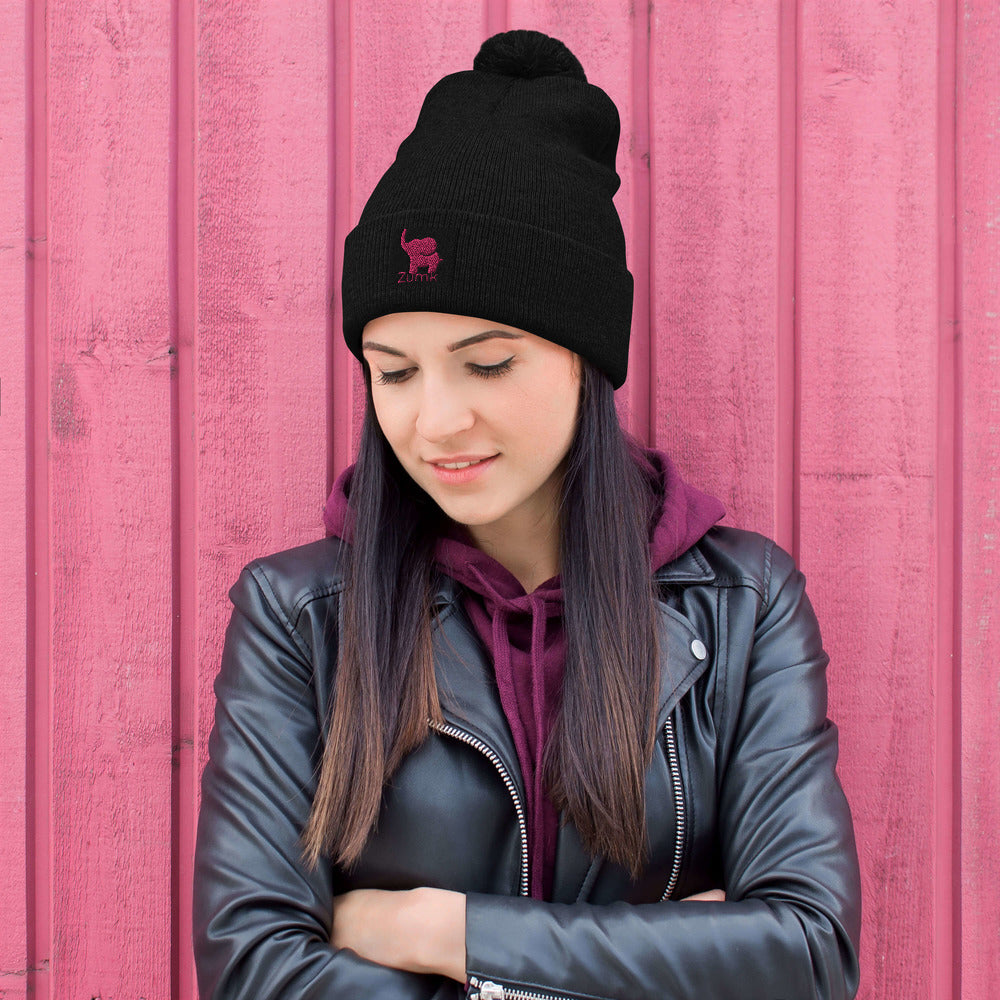 Zumk Women’s Black Pom-Pom Beanie